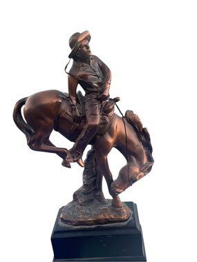 Wild West Rodeo Cowboy with Bucking Bronco Horse Statue in Bronze